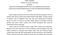 Kemenkes Terbitkan Edaran Percepatan Penerbitan Sertifikat Laik Higiene Sanitasi untuk Dapur MBG